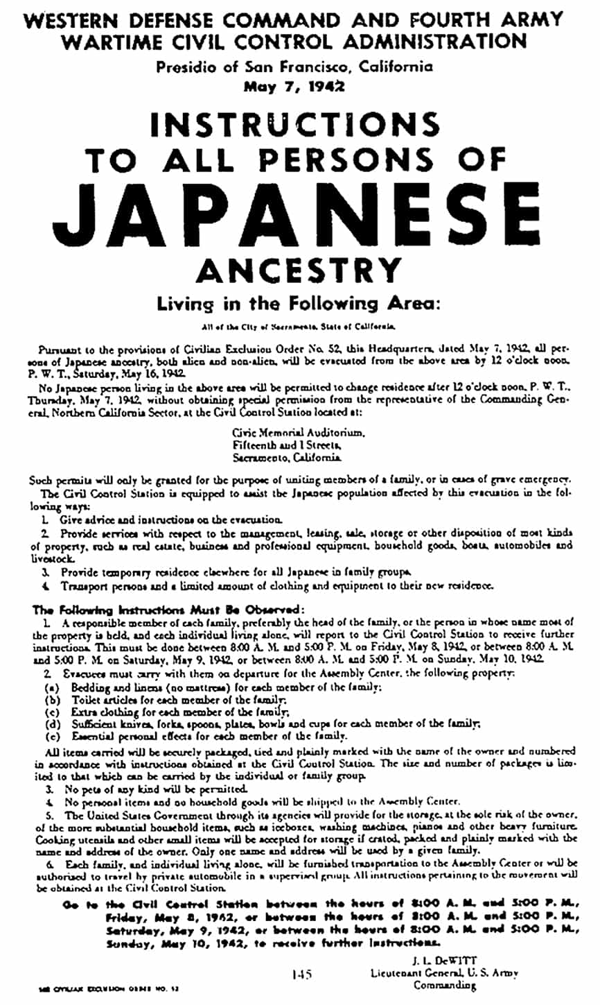 Japanese Ancestry Internment Order