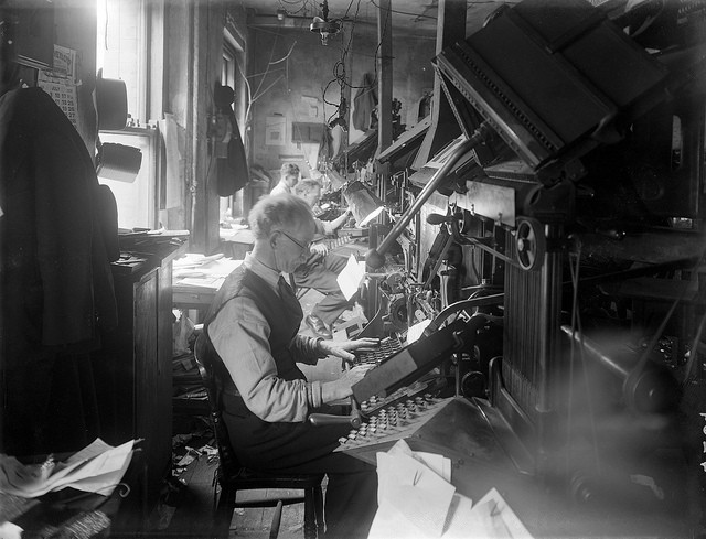 Typesetters working  linotype machines Waterford News